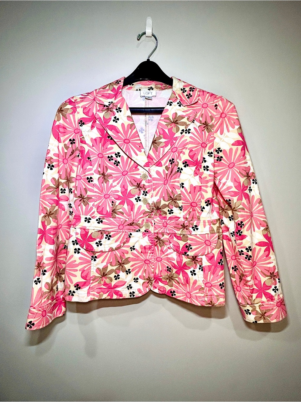 LOFT Pink Floral Notch-Collar Blazer